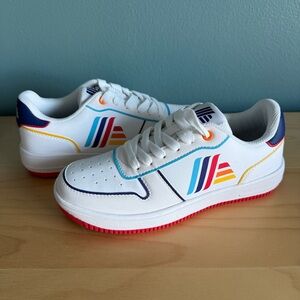 ALDI Gear 2024 Logo Sneakers Shoes Ladies size 5 White Rainbow Lace Up